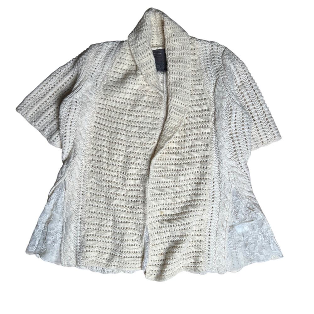 Guinevere by Anthropologie Knitted and Lace Cream Sweater Size S